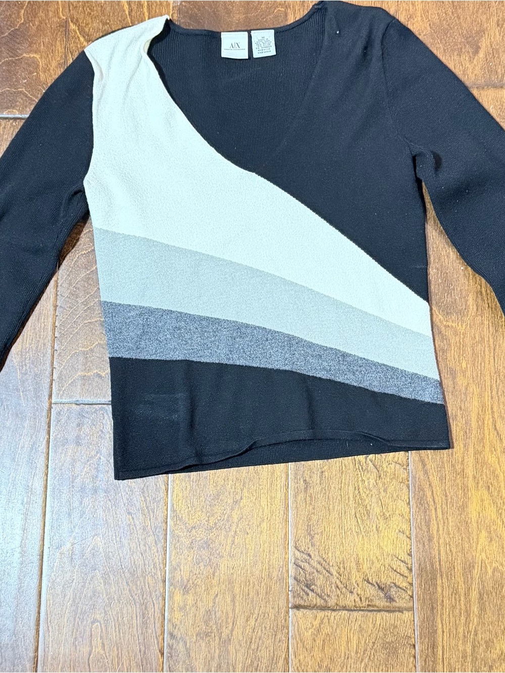 A/X Armani Exchange Black and Gray Colorblock V-Neck Sweater